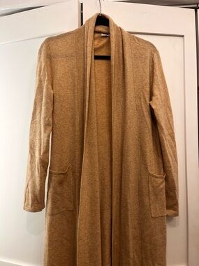 Women's Long Open-Front 100% Cashmere Cardigan Robe / Sweater - Camel